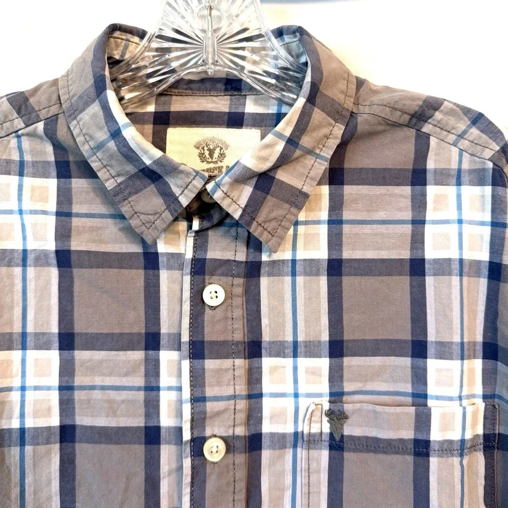 Roebuck & Co Button Down Shirt‎ Mens Large Grey Blue Plaid Long Sleeve Cotton